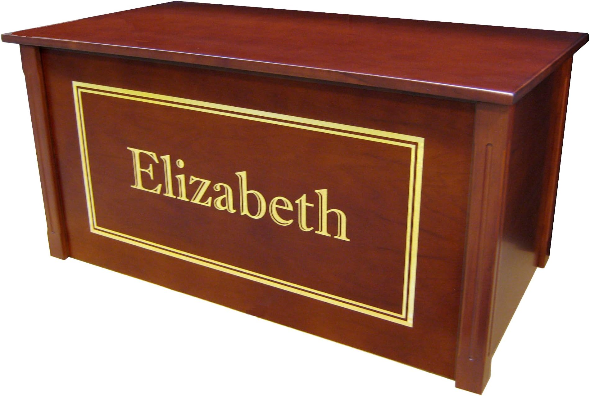 Wood Toy Box, Large Cherry Toy Chest, Personalized Shadow Font, Custom Options (Cedar Base - Gold Lettering)