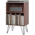 Tangkula Record Player Stand, Turntable Stand with Metal Legs, Vinyl Record Storage Cabinet w/ 5 Open Shelves Holds up to 150 Albums for Living Room Bedroom, Vintage End Table, 21 x 18 x34 In (Brown)