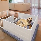 EXROO Whelping Box,Whelping Box for Dogs with Washable Puppy Pads, Double Rooms Whelping Pen for Large Breed Dogs,Indoor Whelping Kit for Puppies Birth,White,96"x48"x19.5"