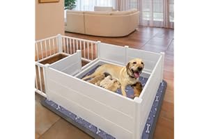 EXROO Whelping Box,Whelping Box for Dogs with Washable Puppy Pads, Double Rooms Whelping Pen for Large Breed Dogs,Indoor Whelping Kit for Puppies Birth,White,96"x48"x19.5"