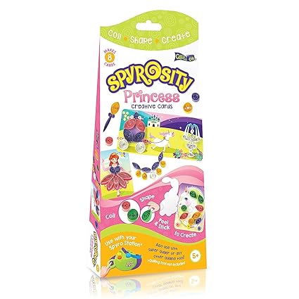 Imagimake Quill-on Spyrosity Princess Theme Pack with 8 Creative Self-Adhesive Cards, Sticky-Back Quilling Strip and Mini Sizing Board