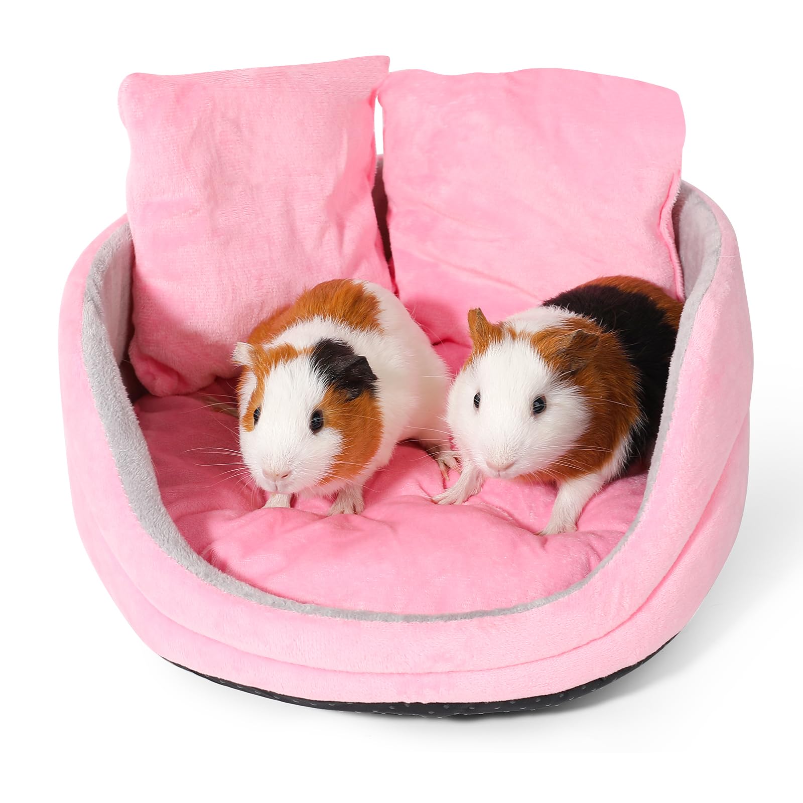 ONEJU Guinea Pig Couch - Guinea Pig Bed, Removable Cushioned Pillow, Round Cuddle Cup Shape, Pure Pink and Gray, Ideal Bed for Small Pets