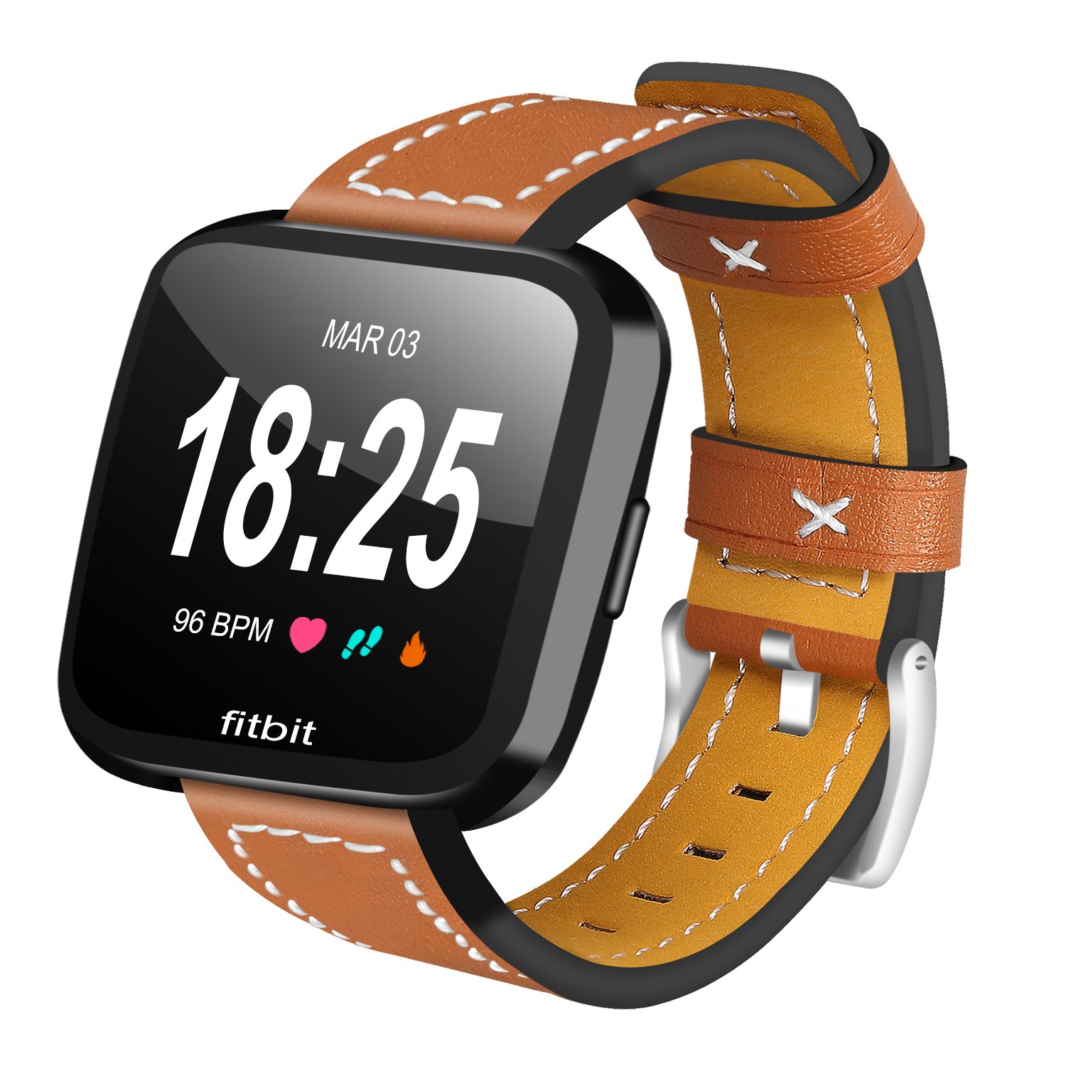 AISPORTS Compatible for Fitbit Versa 2 Strap for Women Men, Fitbit Versa Strap Leather Metal Buckle Clasp Bracelet Wristband Replacement Band for Fitbit Versa 2/Versa/Versa Lite Smartwatch, Brown