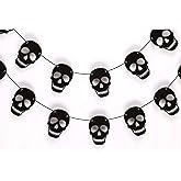 36 PCS Black Skull Garland Decorations – Gothic Halloween Party Banner for Haunted House, Horror-Themed Events, Spooky Decor, Pirate Parties, Rock or Metal Venues, Alternative and Dark Aesthetic Style