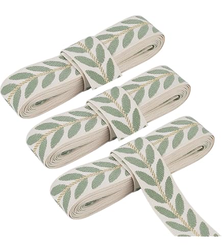 Arricraft 25 Yards Embroidered Vintage Ribbon – 1.4 Inch Wide Green Leaf Pattern Trim For DIY, Clothing, Home Decor - View #2