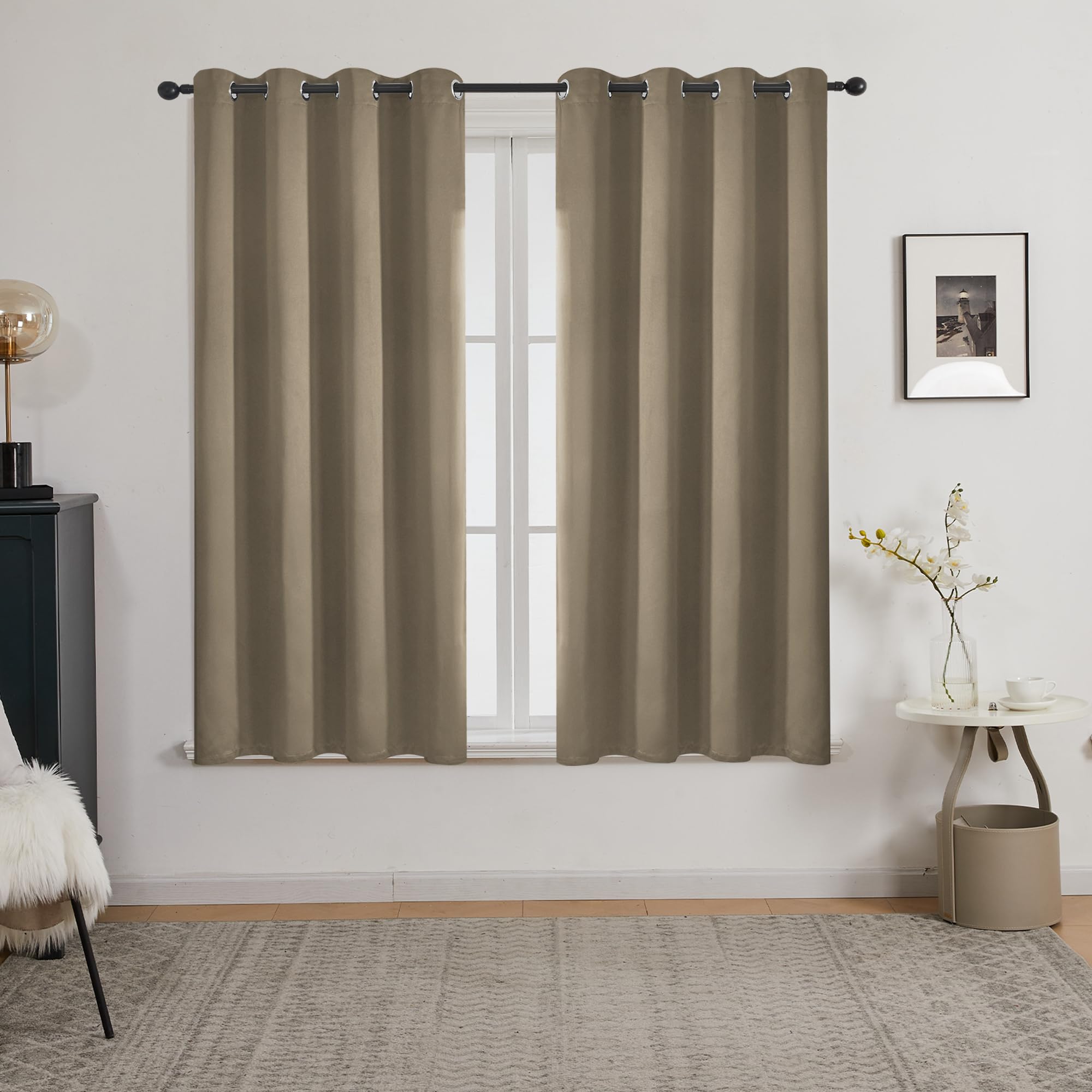 Deconovo Blackout Curtains – Noise-Reducing & Energy-Saving Grommet Top Thermal Insulated Drapes, 2 Panels, Tan, 52W x 63L Inches – Light Blocking & Privacy for Bedroom & Living Room Image