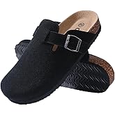 ODOLY Women's Suede Clogs Soft Cork Footbed Leather Mules Comfort Potato Shoes with Arch Support