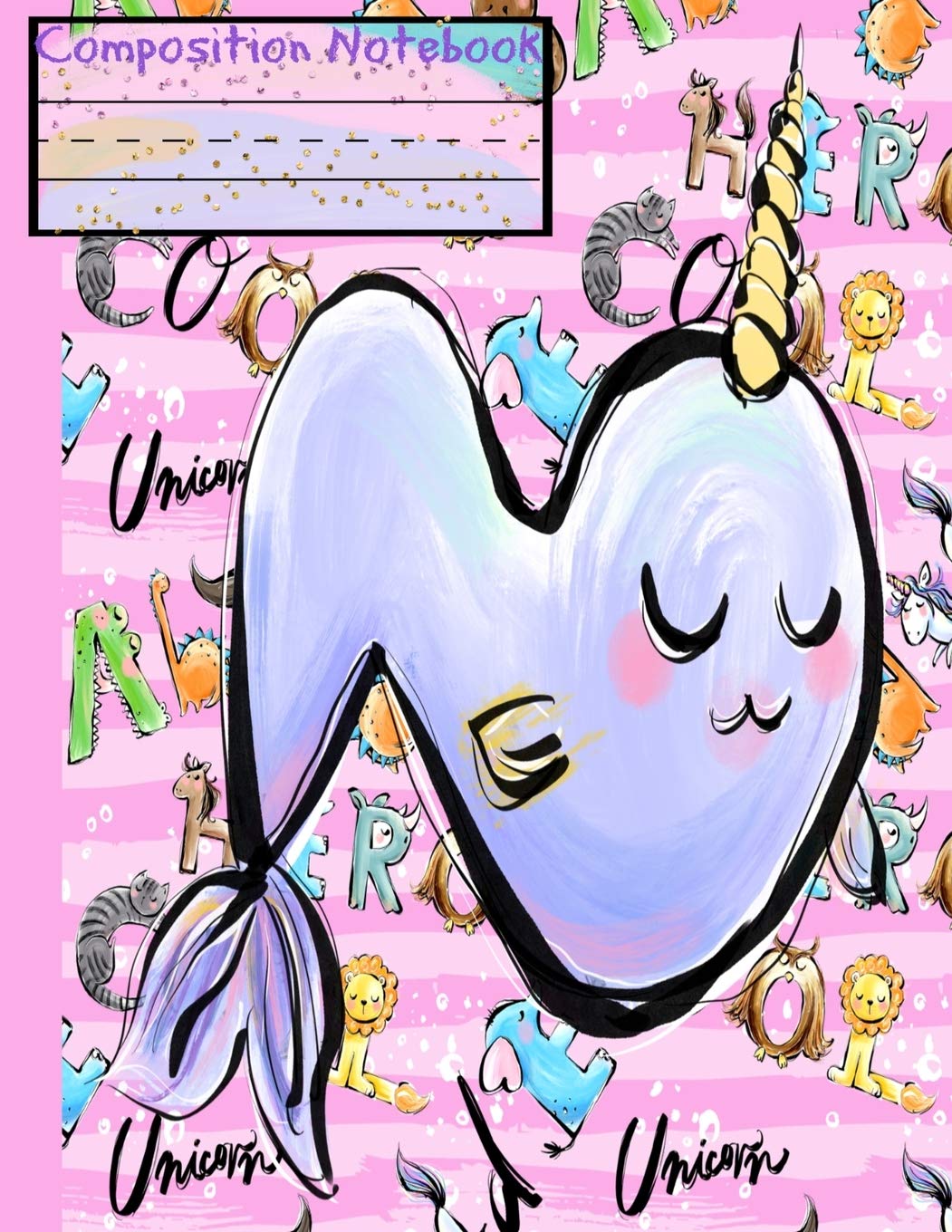 N Composition Notebook Cute Pastel Pink Monogram Initial Letter N Narwhal Alphabet Animals College Ruled Line Blank Paper Exercise Workbook For Girls Page Daily Creative Writing Journal Ltd The Legends Notebooks Cute