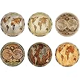 Mumeson Set of 6 Coaster Retro World Map Design Coasters for Drinks - Tabletop Protection Prevents Furniture Damage