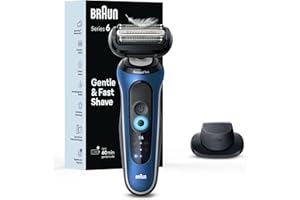 Braun Electric Shaver for Men, Series 6 6120s, Wet & Dry Shave, Turbo & Gentle Shaving Modes, with Precision Trimmer & Pouch, Blue