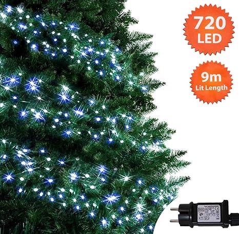 Ansio Luci Natalizie Per Interni E Esterno A Grappolo 720 Led Blu E Bianco Brillante Albero Alternativo Trasformatore Incluso 9m Lunghezza Illuminata Cavo Verde Amazon It Illuminazione