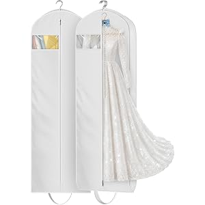 KEETDY 2 Pack 72 inch White Wedding Dress Garment Bag with 4" Gusseted | Lining Fabric Wedding Dress Bags for Gowns Long Dres