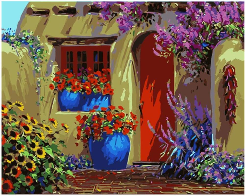 ZDDYX Painting DIY Hand Painted Cottage Yard Wood Landscape DIY Digital Painting Digital Modern Wall Art Canvas Painting Christmas Gift Home Decoration Painting by Number 40X50Cm with Frame