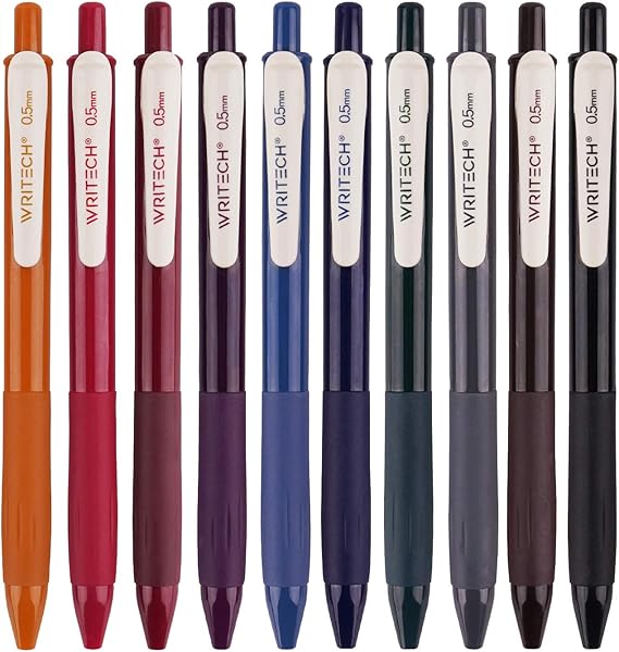 Writech Retractable Gel Pens Quick Dry Ink Pens Fine Point 0.5mm 10