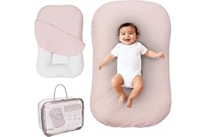 AILA+AIDEN Aila + Aiden Baby Lounger | Organic Cotton Infant Lounger | Adjustable & Portable Floor Lounger | Supervised Use | Soft, Breathable, Washable Cover - Snuggle Collection - (Pink)