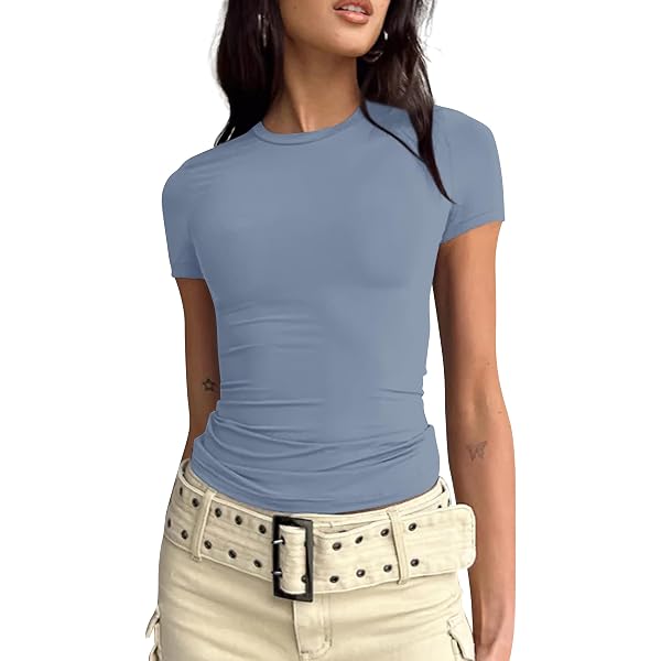 SUUKSESS Women's Double Lined Fitted Crop Top – Buttery Soft, Y2K Style Basic Tee