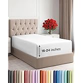 Extra Deep Twin XL Fitted Sheet - Hotel Luxury Single Fitted Sheet Only - Easily Fits 18 inch to 24 inch Mattress - Ultra Soft, Wrinkle & Fade Free w/Extra Deep Pockets - Breathable & Comfy - White