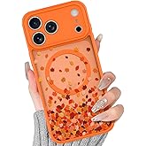 BITOBE Magnetic Case for iPhone 17 Pro Max [Compatible with MagSafe] Cute Fallen Leaves Pattern Case for Women Girls Soft TPU Bumper Translucent Orange Slim Protective Cover