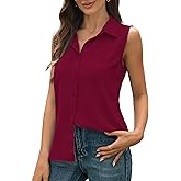 JTD Women’s Sleeveless Button Down Shirts Casual Collared Tank Top V Neck Summer Blouses Work Office Chiffon Tops