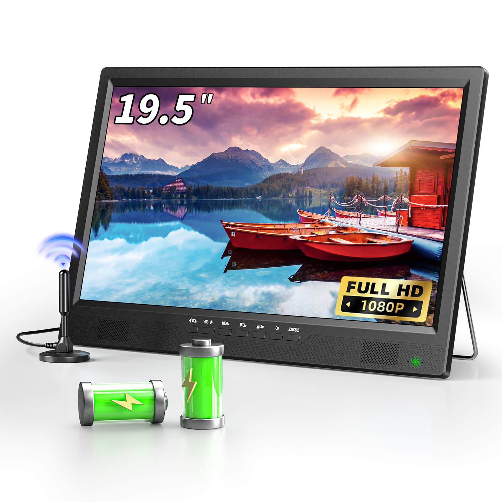 Photo 1 of 19.5" HD Portable TV with Antenna, 8000mAh Built-in Powered Operated TV for Indoor Outdoor, Rechargeable Small T V with HDMI/USB/AV Input, for Camping, Kitchen, RV, Patio, Truck, Home