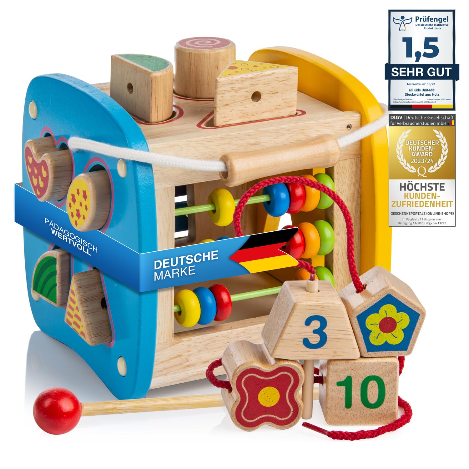 all Kids United® wooden plug-in cube educational toy puzzle plug-in box play box for baby & toddler; wooden toy trains motor skills; promotes shape recognition and concentration (Discovery box)