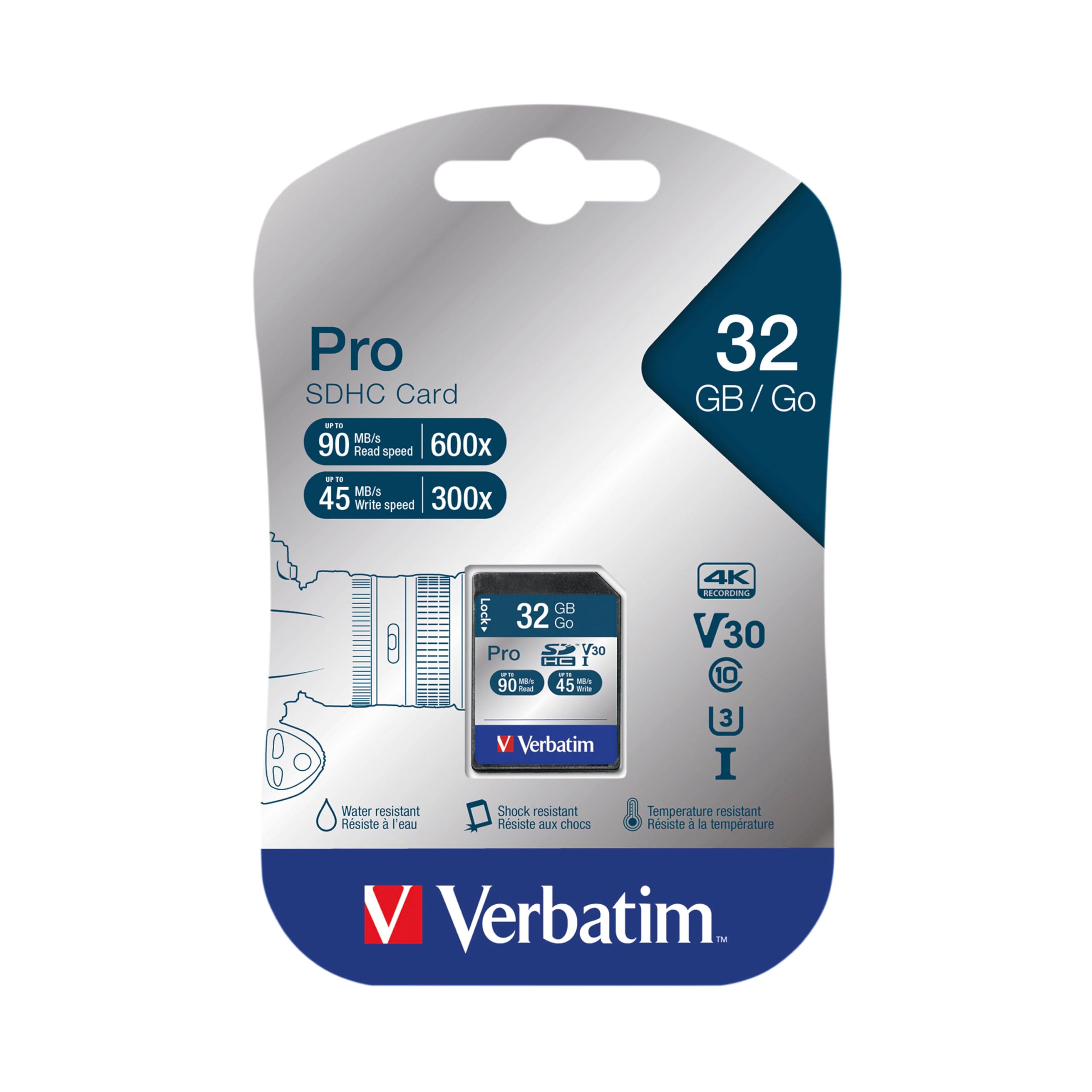 Verbatim Pro U3 SDHC memory card - 32 GB - SD card for 4K-Ultra-HD-video-recording - UHS-speed class 3 - memory card black - SD memory card for camera, PC and other applications