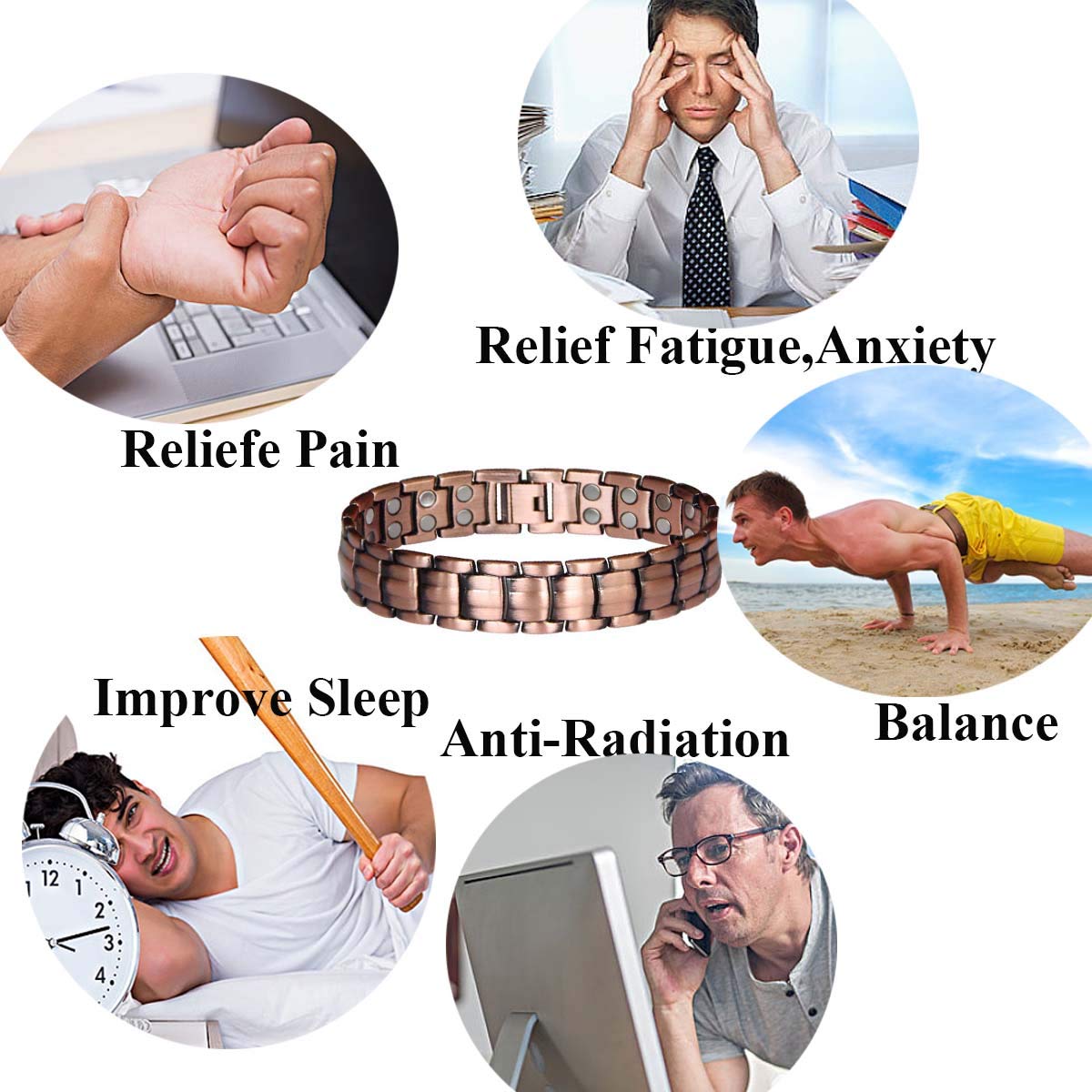 Vinca Mascot Copper Magnetic Bracelet Double Strong Magnets Wristband Therapy for Arthritis Pain Relief, Rose Gold