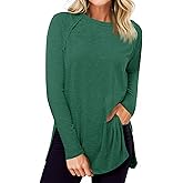 Cicy Bell Womens Long Sleeve Tunic Tops Side Slit Crew Neck Oversized T Shirts Fall Casual Loose Fit Basic Tees Shirts