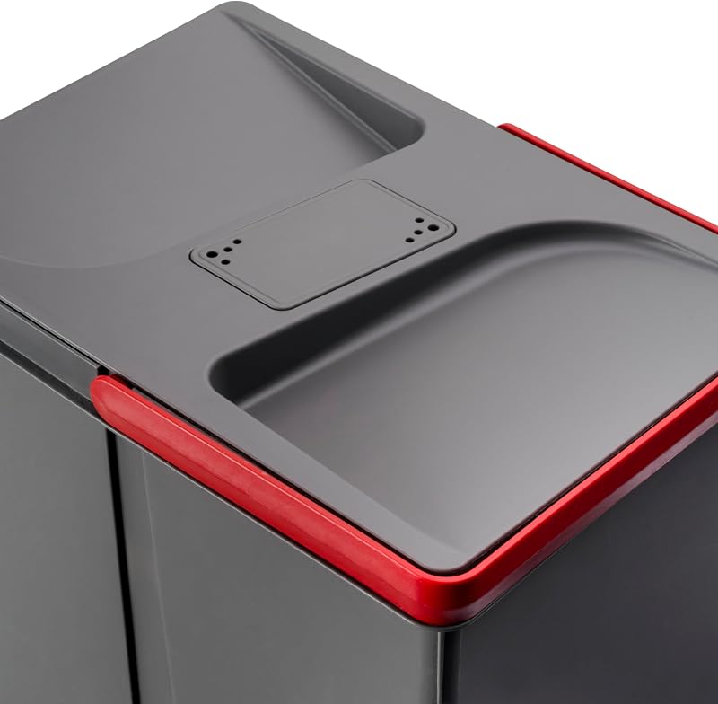 - Poubelles pour tiroir de cuisine avec couvercle anti-odeurs, Compartiments de Recyclage pour Base à Couper,H 266 mm (3 x 15 L + 2 x7 L), Plastique gris anthracite