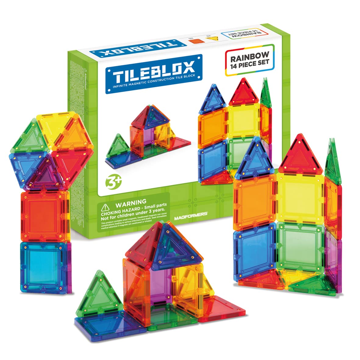 Tileblox 14-Piece Magnetic Building Blocks Tiles | Educational STEM toy for 3 4 5 6 7 year old Boys and Girls