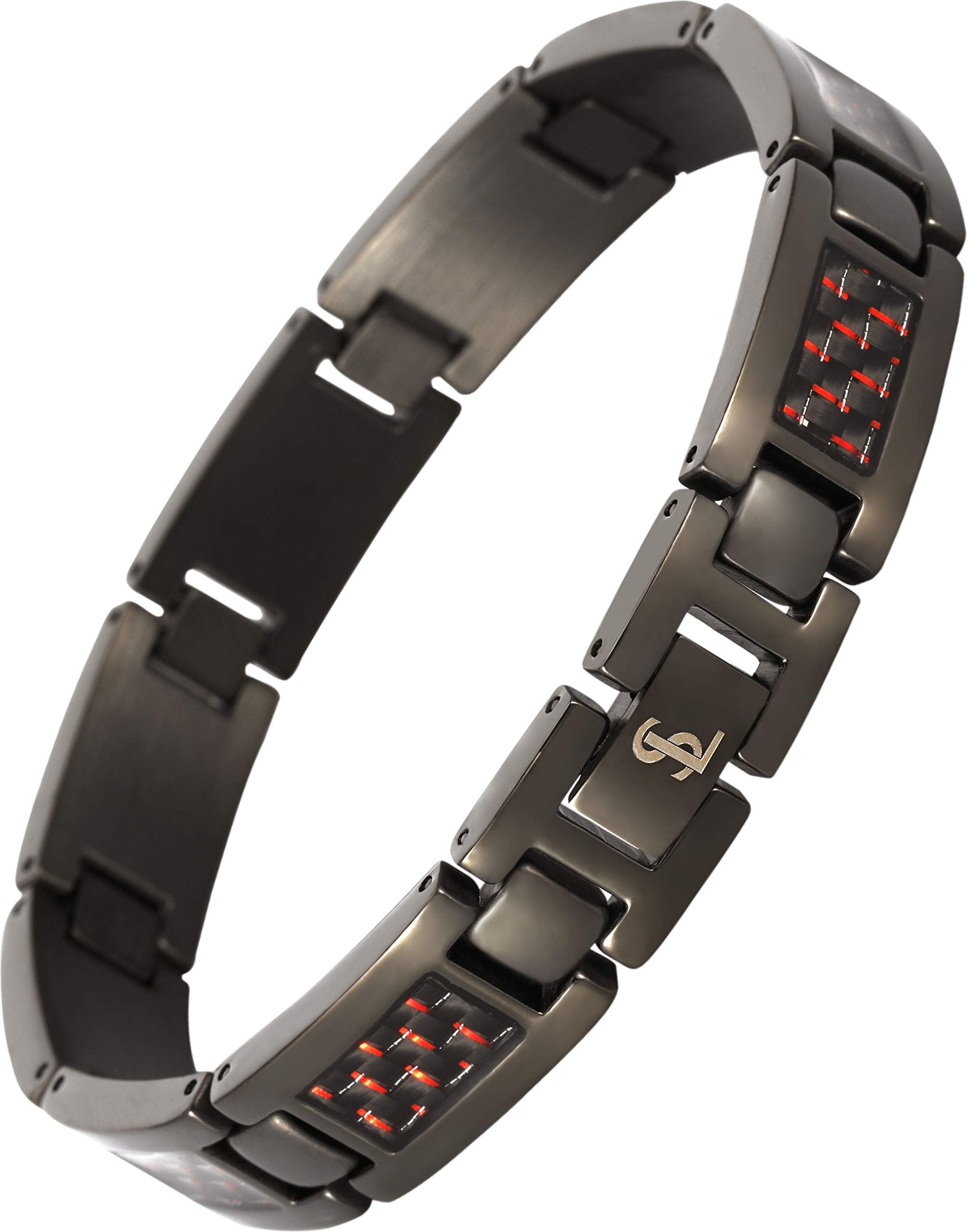 Smarter LifeStyleElegant Surgical Grade Steel Carbon Fiber Mens Bracelet – Adjustable Many Color Options, Mens Jewelry Bracelet for Men