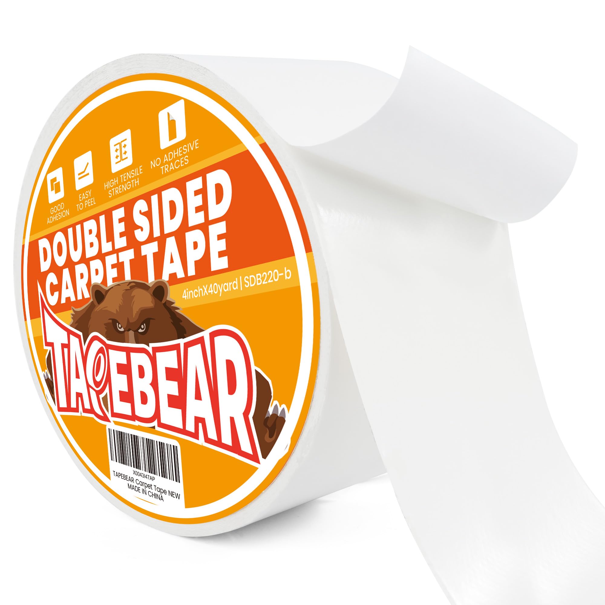 TAPEBEAR Heavy-Duty Double Side Carpet Tape, 100mm x 36m Removable Carpet Tape for Area Rugs, Multipurpose Gripper Non Slip Tape for Wood Floor and Outdoor Rugs, Residue-Free, 4inch X 40yard, White