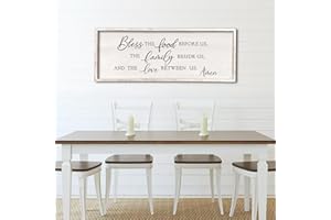 COMURDYO Bless the Food Before Us Wall Decor Sign 32" X 12" Home Dining Room Wall Decor Framed Wood for Large Farmhouse Vintage Country Kitchen Living Room Wall Hanging Art (White)