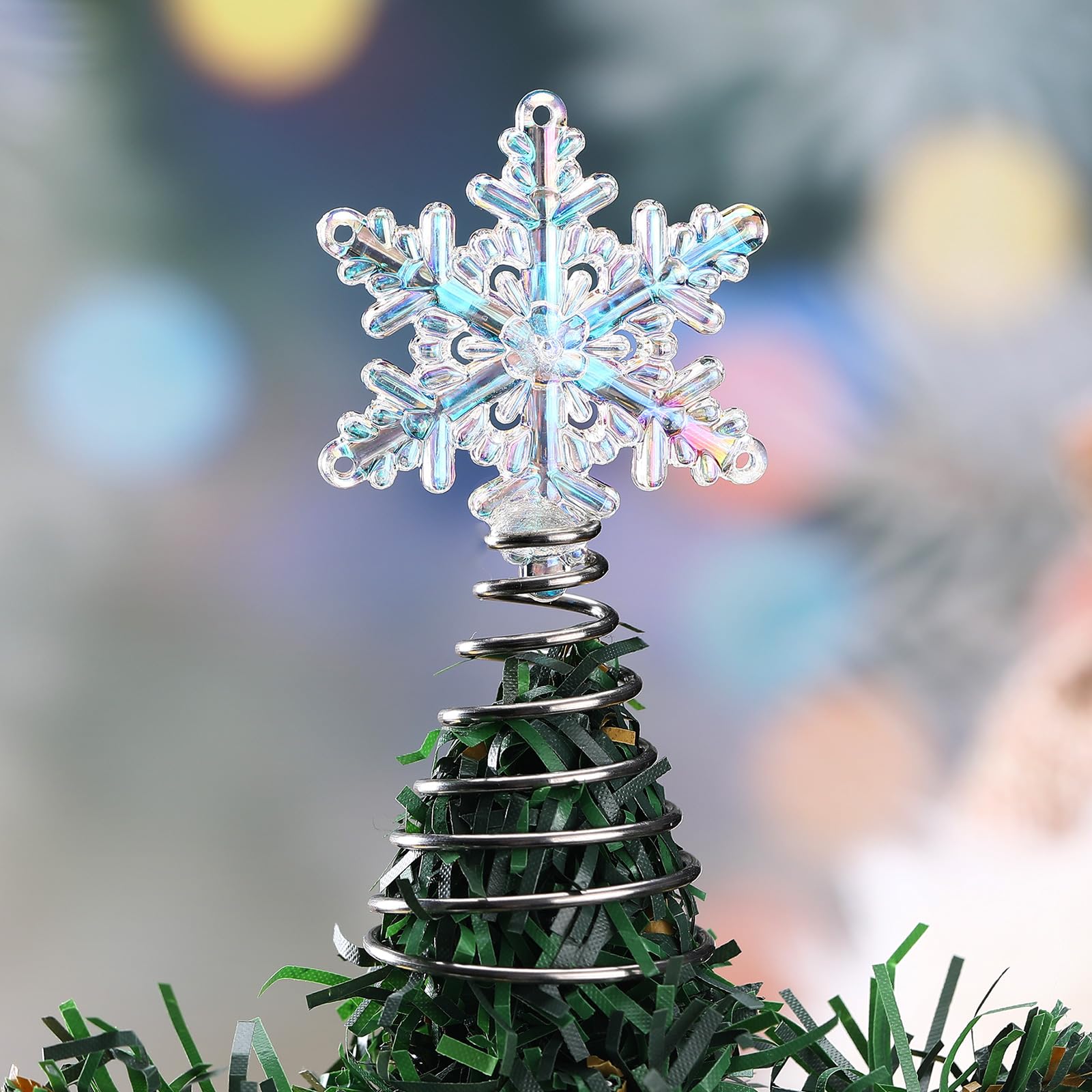 Photo 1 of Lenwen Mini Snowflake Tree Topper Christmas Miniature Tree Topper Acrylic Small Snowflake Treetop Decoration Xmas Treetop Ornaments for Winter Holiday Party Decor(White,Opalescent)