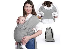Jeroray Baby Wrap Carrier Sling: Baby Wearing Wraps Newborn to Toddlers Infants Stretchy Easy to Wear Hands Free Plus Size, Light Grey