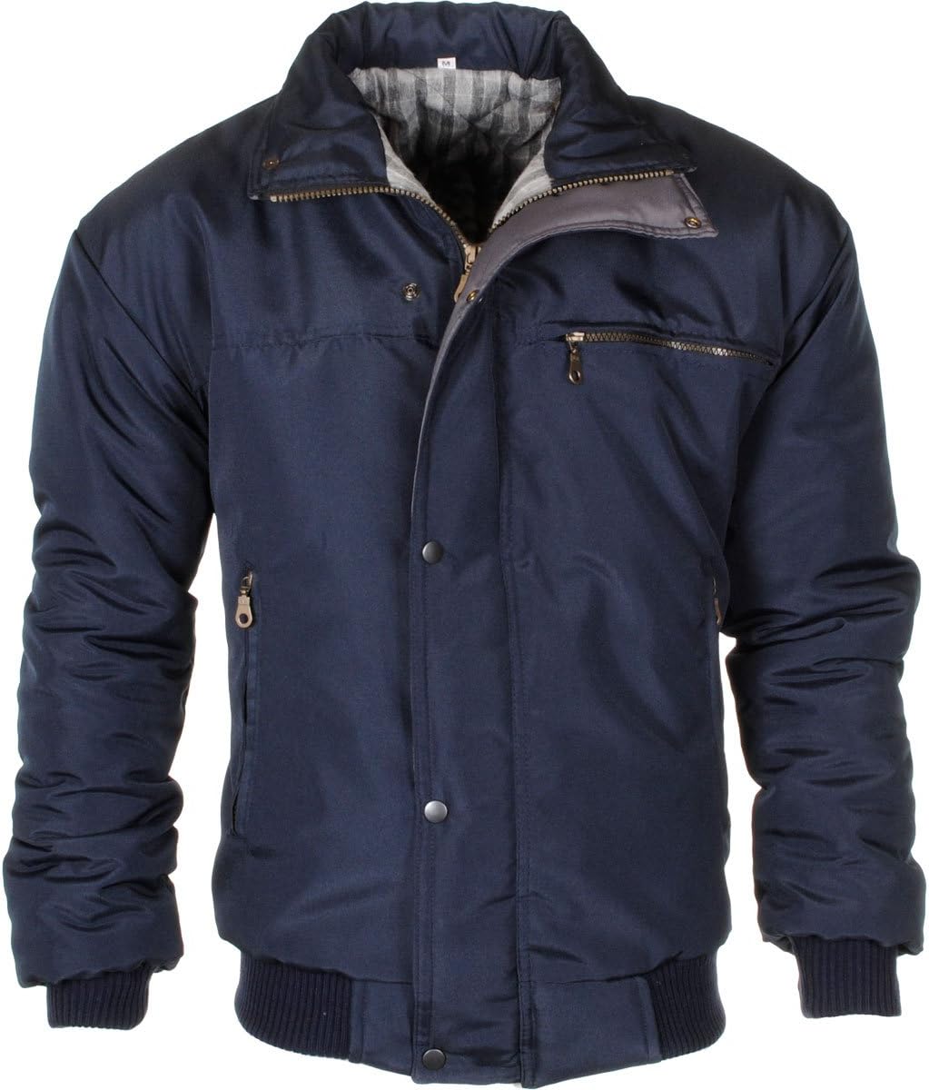 Raiken Men's Sky Diver Bomber Warm Padded Jacket Check Lined Work Winter Coat Size Navy XL
