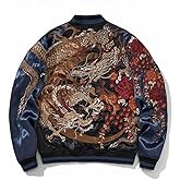 Sukajack Dragon Floral Embroidery Bomber Jacket Japanese Style Hip Hop Men's Streetwear Vintage Windbreaker Causal Coat