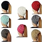 Huiyuzhi Women's Winter Chunky Cable Knit BeanieTail High Bun Ponytail Beanie Hat Cap