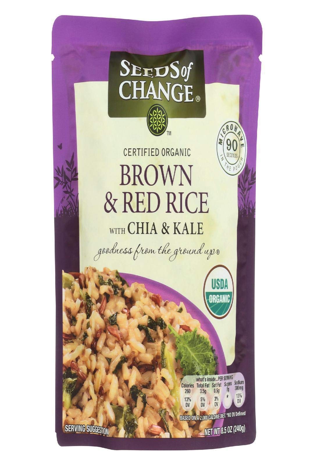 SEEDS OF CHANGE Certified Organic Brown & Red Rice with Chia & Kale, Organic Food, 8.5 OZ Pouch
