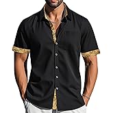 Barry.Wang Men's Short Sleeve Dress Shirts Button Down Formal Business Casual Shirt Regular Summer Work Wedding Party