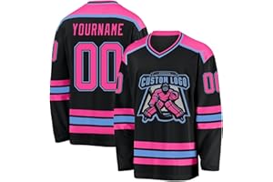 Custom Name Team Name Number Black-White Hockey Jersey, Personalized Team V-Neck Sports Hockey Jersey for Men Women Youth
