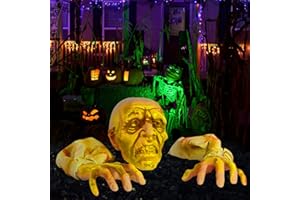 HIEMAO Halloween Decoration Outdoor Groundbreaker, Creepy Skeleton Zombie Stakes with LED Lights, Haunted House Props Perfect for Scary Spooky Graveyard Decor in Yard, Lawn, Garden, or Indoor