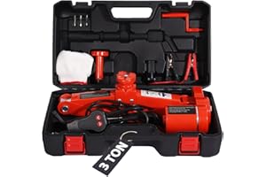 TYAYT Electric Car Jack Kit 3 Ton 12 Volt Automotive Jack, Electric Scissor Jack for Car Sedan and SUV, Portable Car Jack for Tire Change and Road Emergencies, Lifting Range 5.5 to 16.54 Inch (Red)