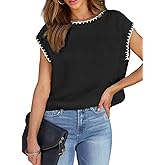 EVALESS Womens Cap Sleeve Sweater Vest Crewneck Short Sleeve Sweaters 2025 Spring Summer Trendy Casual Knit Tops