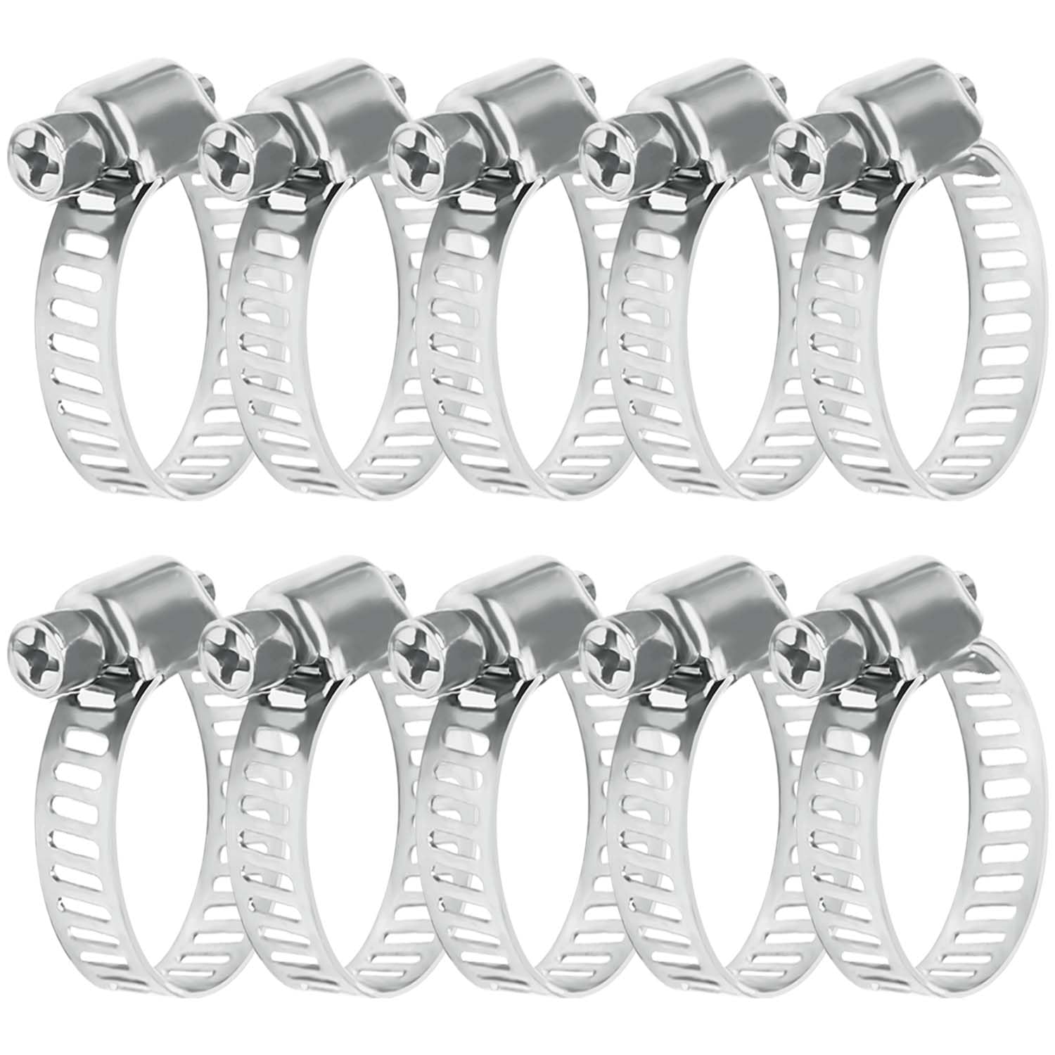 10Pcs Stainless Steel Hose Clips, 16-25mm Adjustable Jubilee Clips Worm Drive Pipes Hose Clamps Clips for Exhaust Hose Pipe Washing Machine…