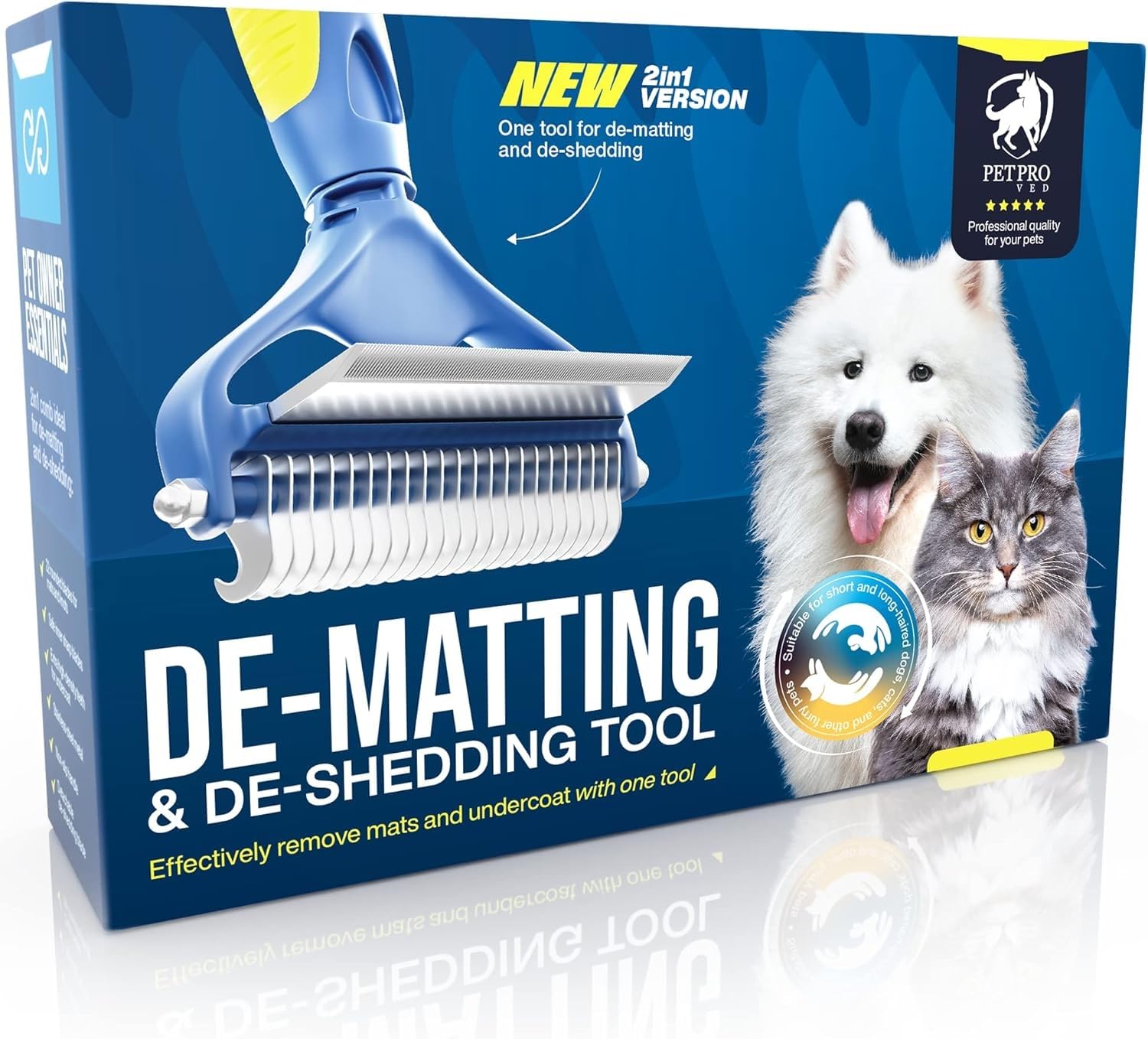 PETPROVED Dog Brushes for Shedding Dog Grooming Brush 2in1 Undercoat Rake Deshedding Tool for Dogs Cats Dematting Comb for Dogs Cats De Shedding Brush Pet Grooming