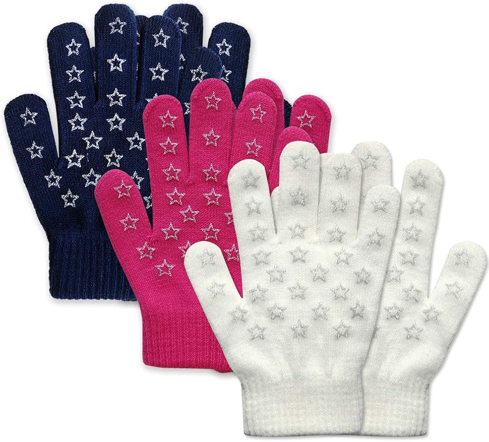 EvridWear Boys Girls Magic Stretch Gripper Gloves 3 Pair Pack Assortment, Kids One Size Winter Warm Gloves Children: Clothing