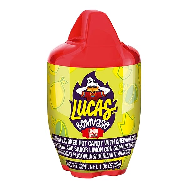 LUCAS BOMVASO JELLY LEMON FLAVORED WITH CHEWING GUM CANDY, 1.06OZ – 10 PIECES PACK FOR TREATS, FRUIT, PARTIES, PIÑATAS