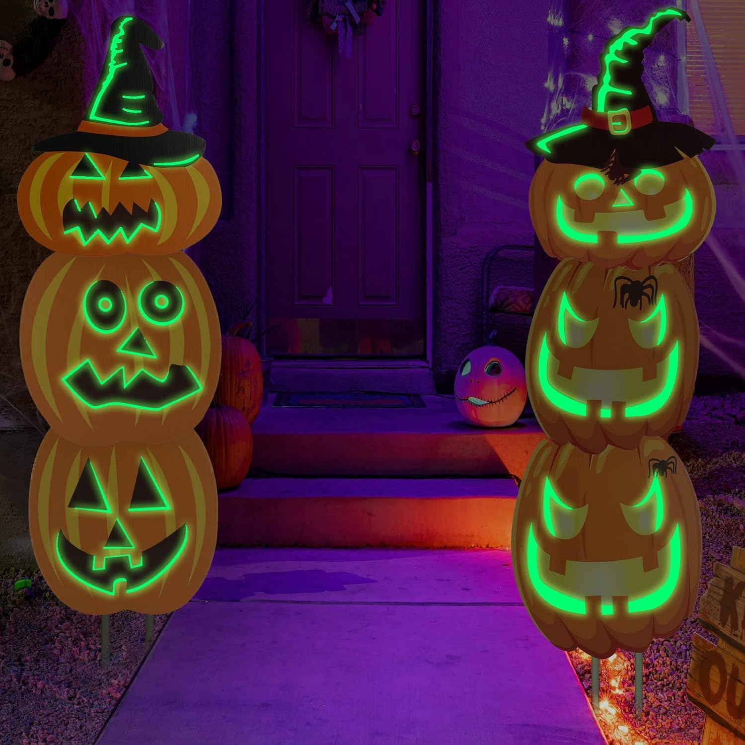 Yard Signs - Yard Stakes for Halloween Decorations Yard Signs for Halloween Props, Fluorescence Outdoor Lawn Party Décor, 6 Pack Ghost/Pumpkin Decor (Pumpkin)