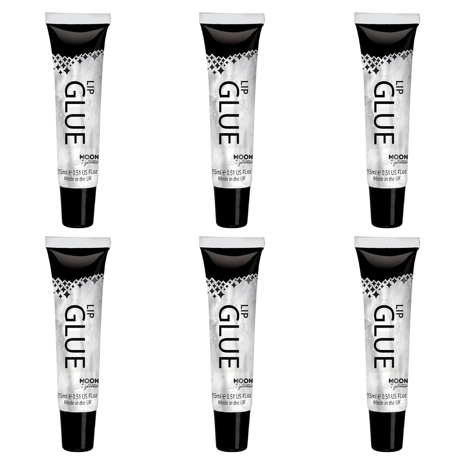 Glitter Lip Glue by Moon Glitter - Suitable for use with all glitters including fine, chunky, holographic, iridescent and bio - Set of 6